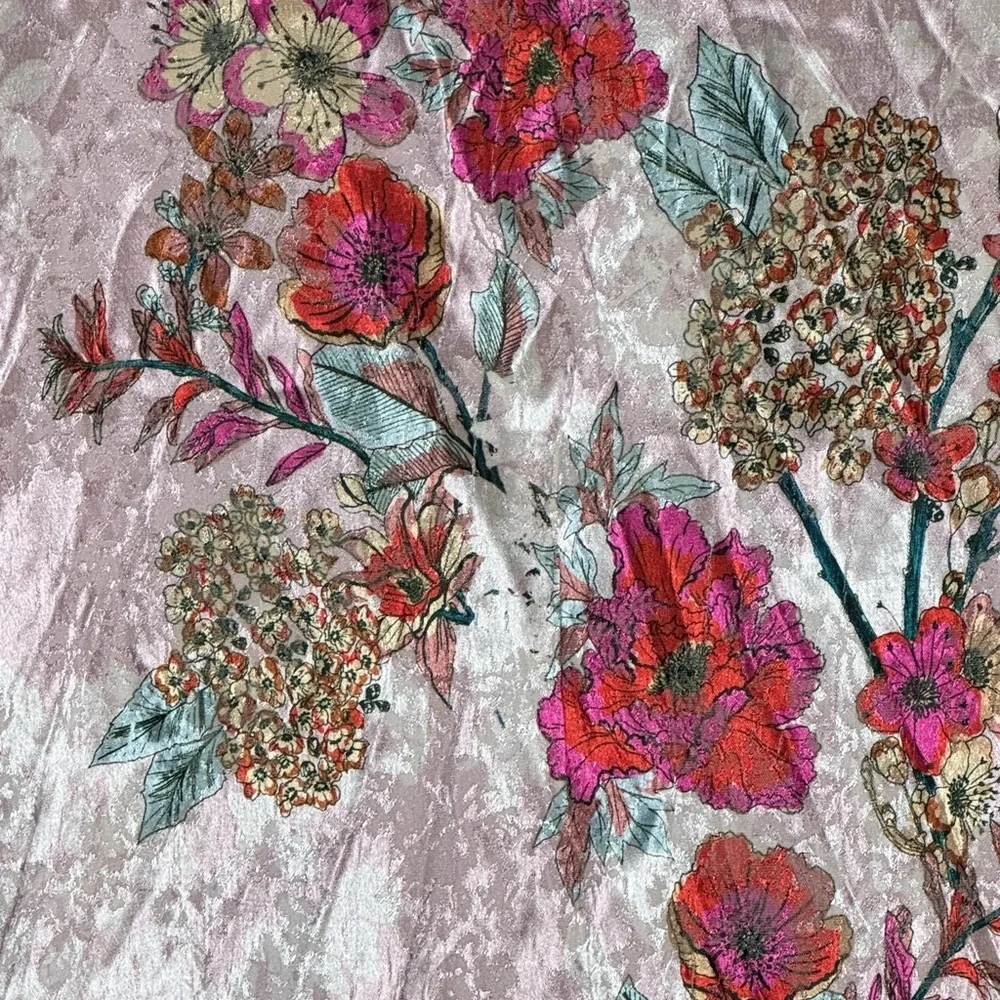 Free People Anthropologie Floral Garden Satin Kimono Top